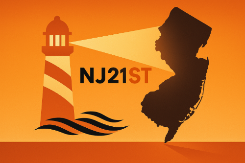 NJ Lighthouse and State Silhouette