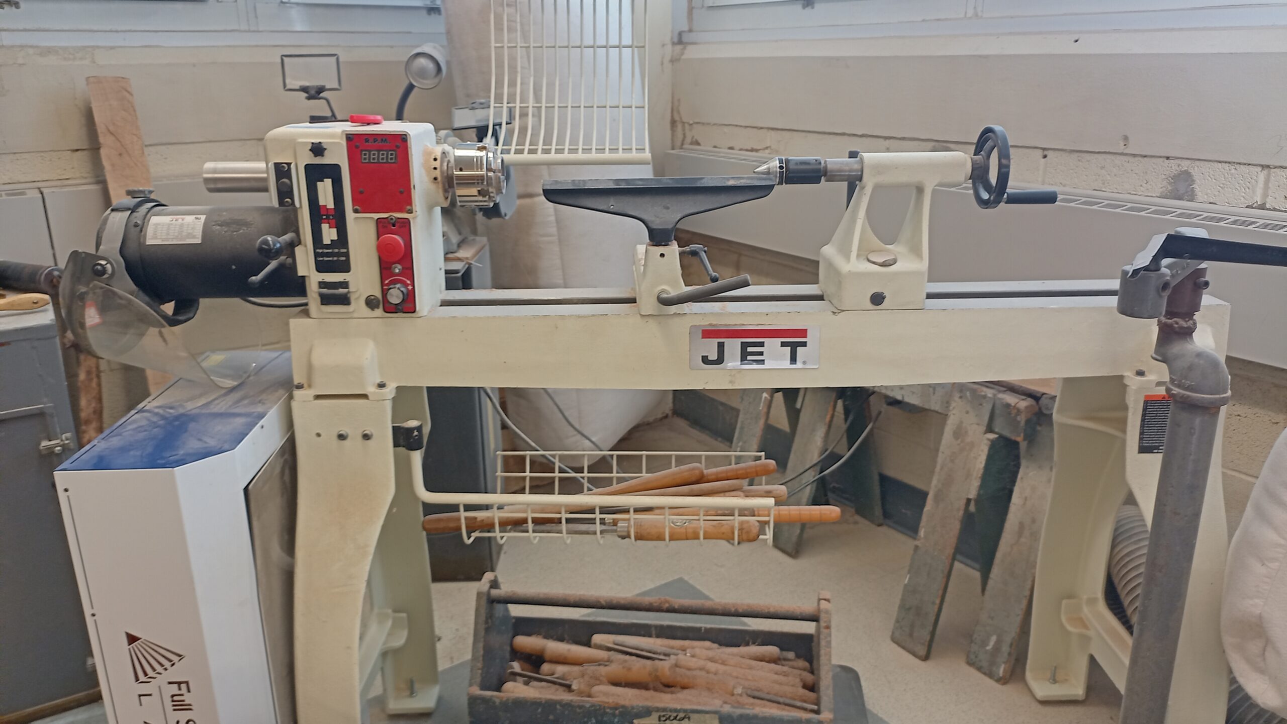 Wood lathe in the woodworking classroom