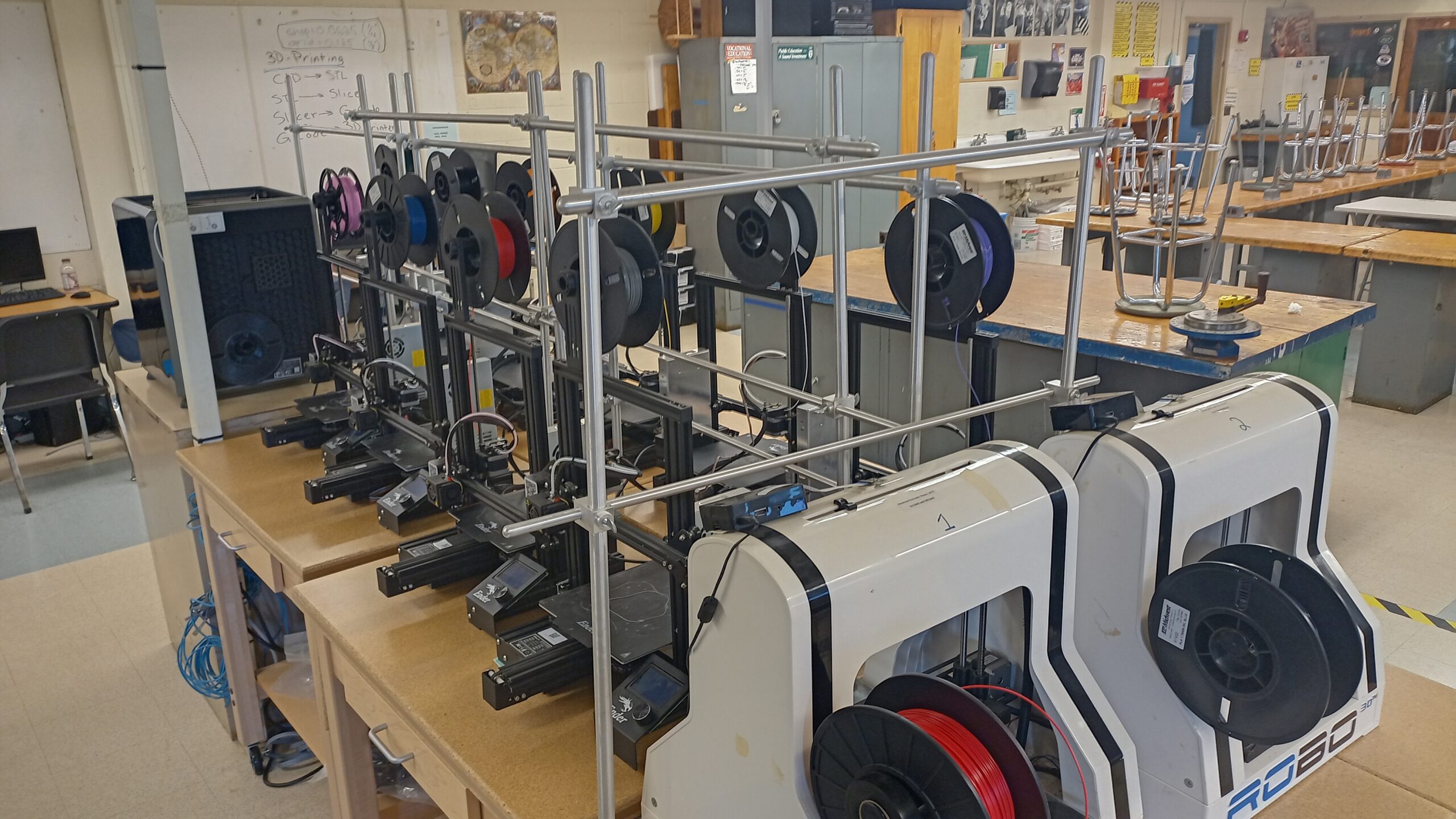 Additional row of 3D printers and classroom infrastructure